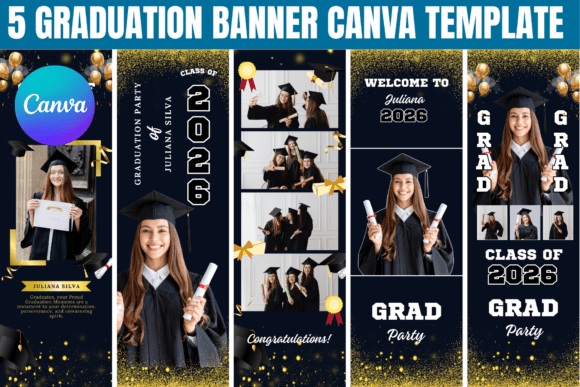 5 Graduation Banner Canva Template: Blue Celebration Designs