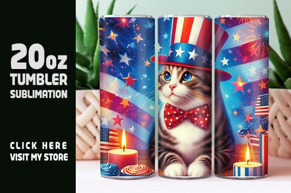 Cat & Flag 4th of July Tumbler Wrap: A Purrfect Blend of Patriotism