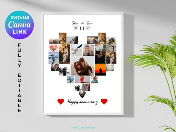 Create a Heartfelt Gift: Editable Heart Photo Collage Template
