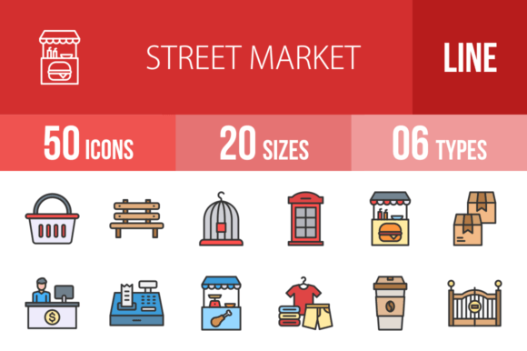Street Market Filled Line Icons: A Designer's Toolkit