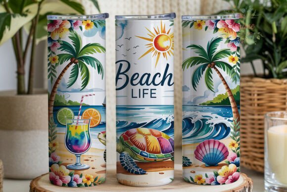 Summer Beach Turtle 20oz Tumbler Wrap: A Coastal Design Essential