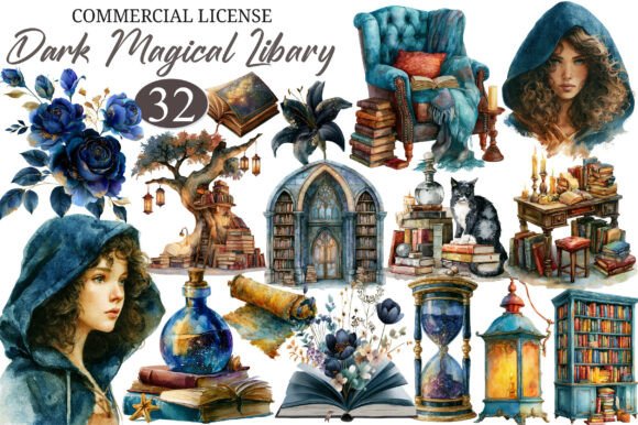 Unleash Enchantment with Dark Magical Library Clipart