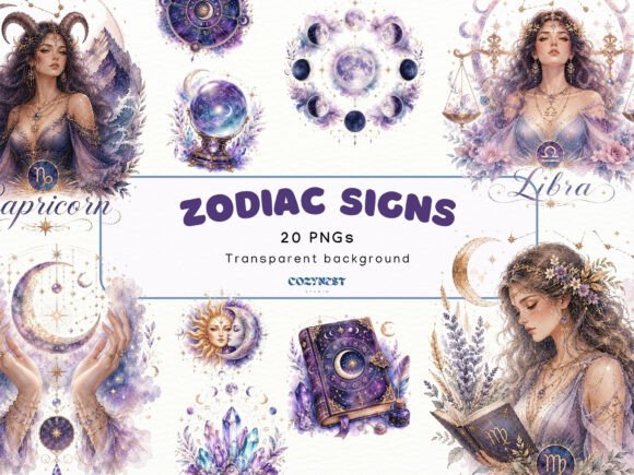 Unveiling the Zodiac Sign Watercolor Clipart Astrology Collection