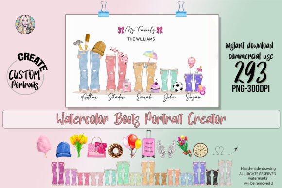 Watercolor Welly Boots Creator Clipart: Your Next Design Asset
