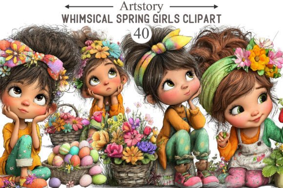 Whimsical Spring Girls Clipart: Your Source for Cheerful Design Assets
